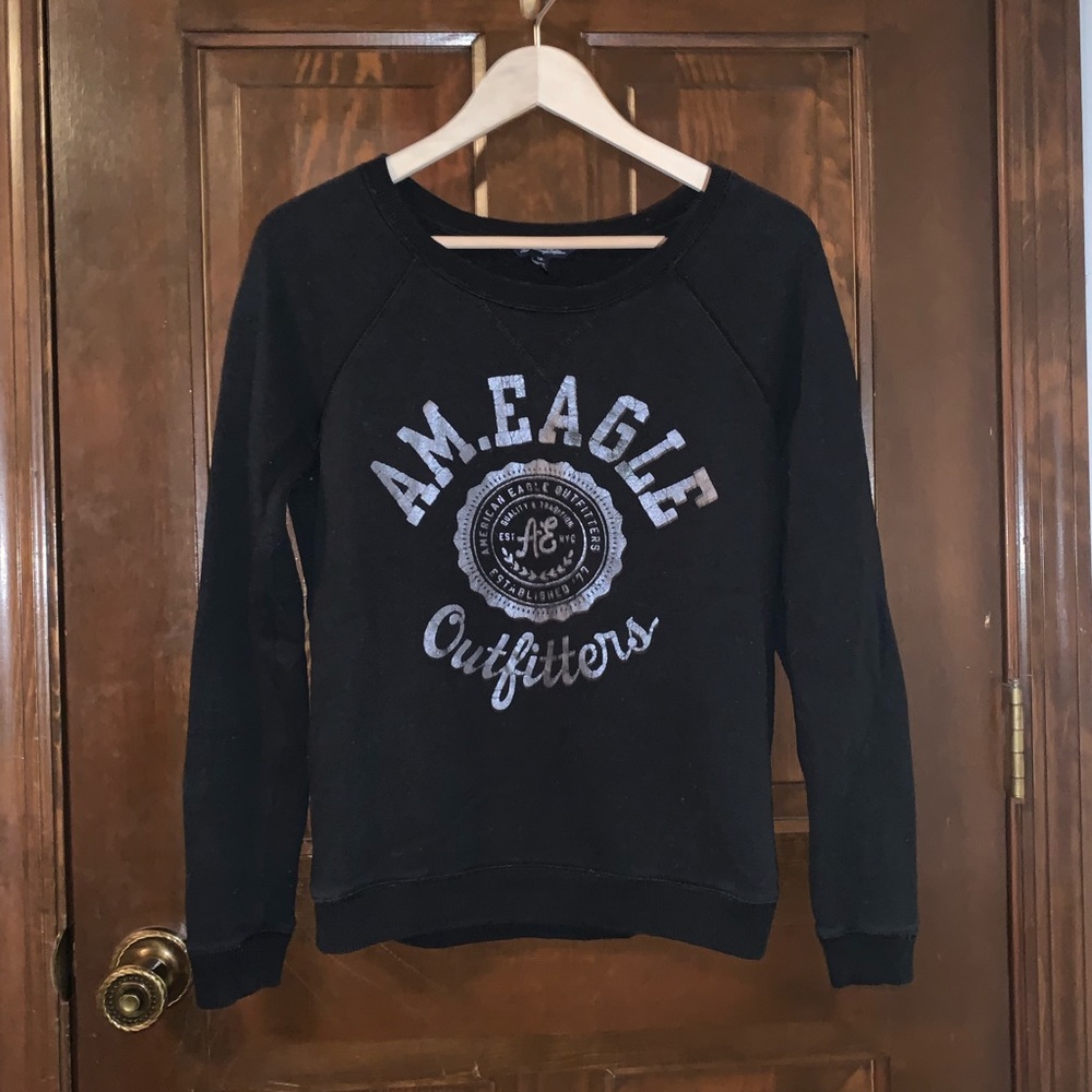 AEO Monochrome Black Logo Print Sweatshirt